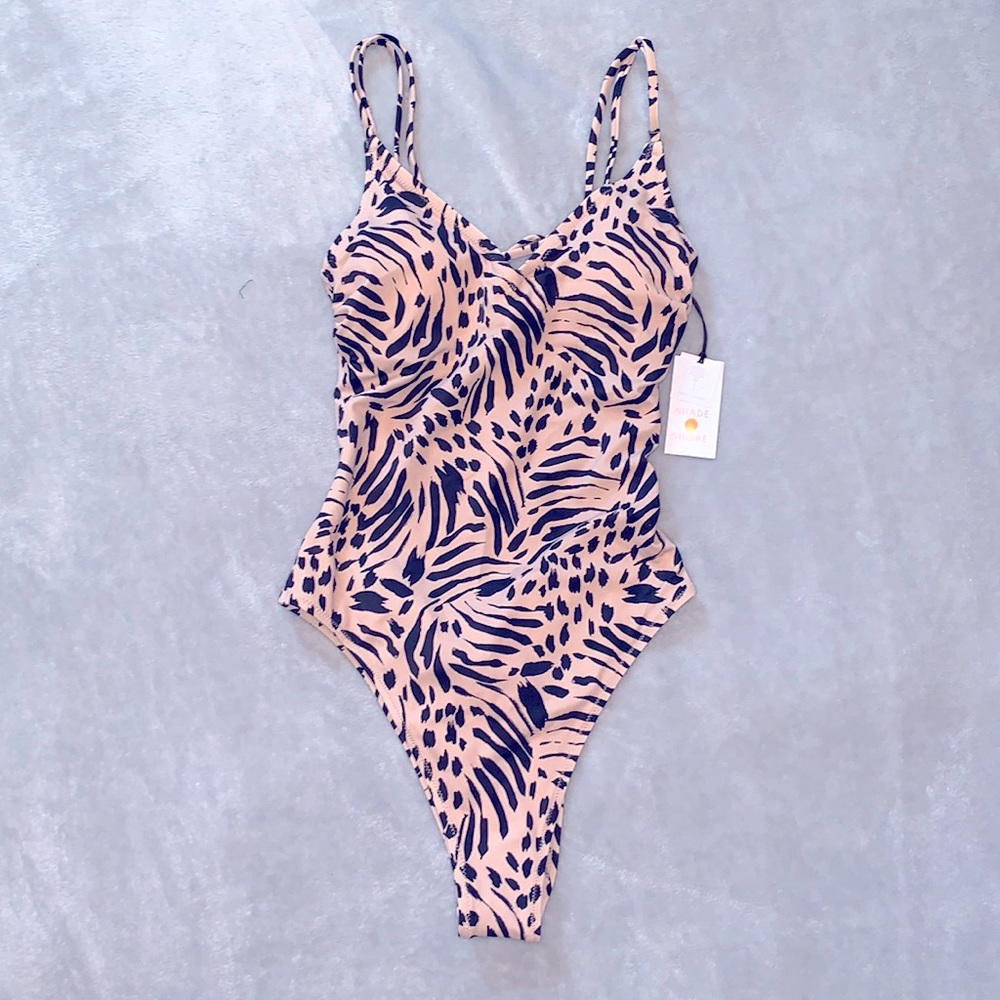 Shade and Shore Animal Print Monokini One Piece Swim Tie Back NWT